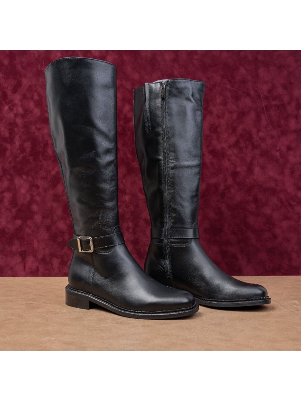 La Canadienne Women Stev Black Leather Buckle Waterproof Riding Zip Knee Boots 6